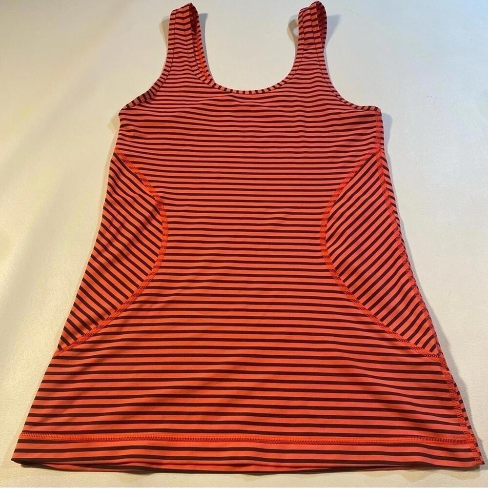 Zella Size S Bright Coral Striped Scoop Neck Wicking‎ Workout Athletic Tank Top